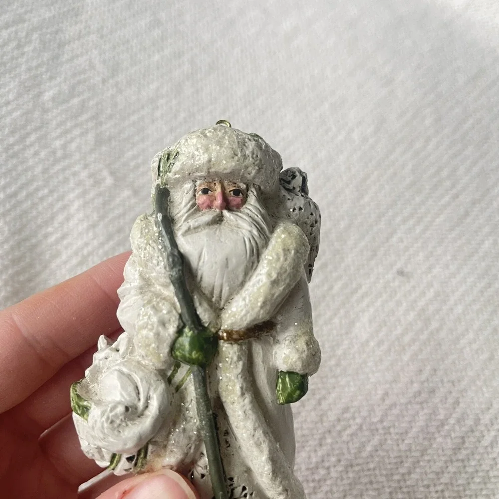P. Schifferl‎ White Santa ornament white coat fox Owl staff signed 4